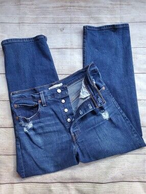 Levi's Ribcage Straight Ankle-High-Rise Distressed Wide Leg Jeans